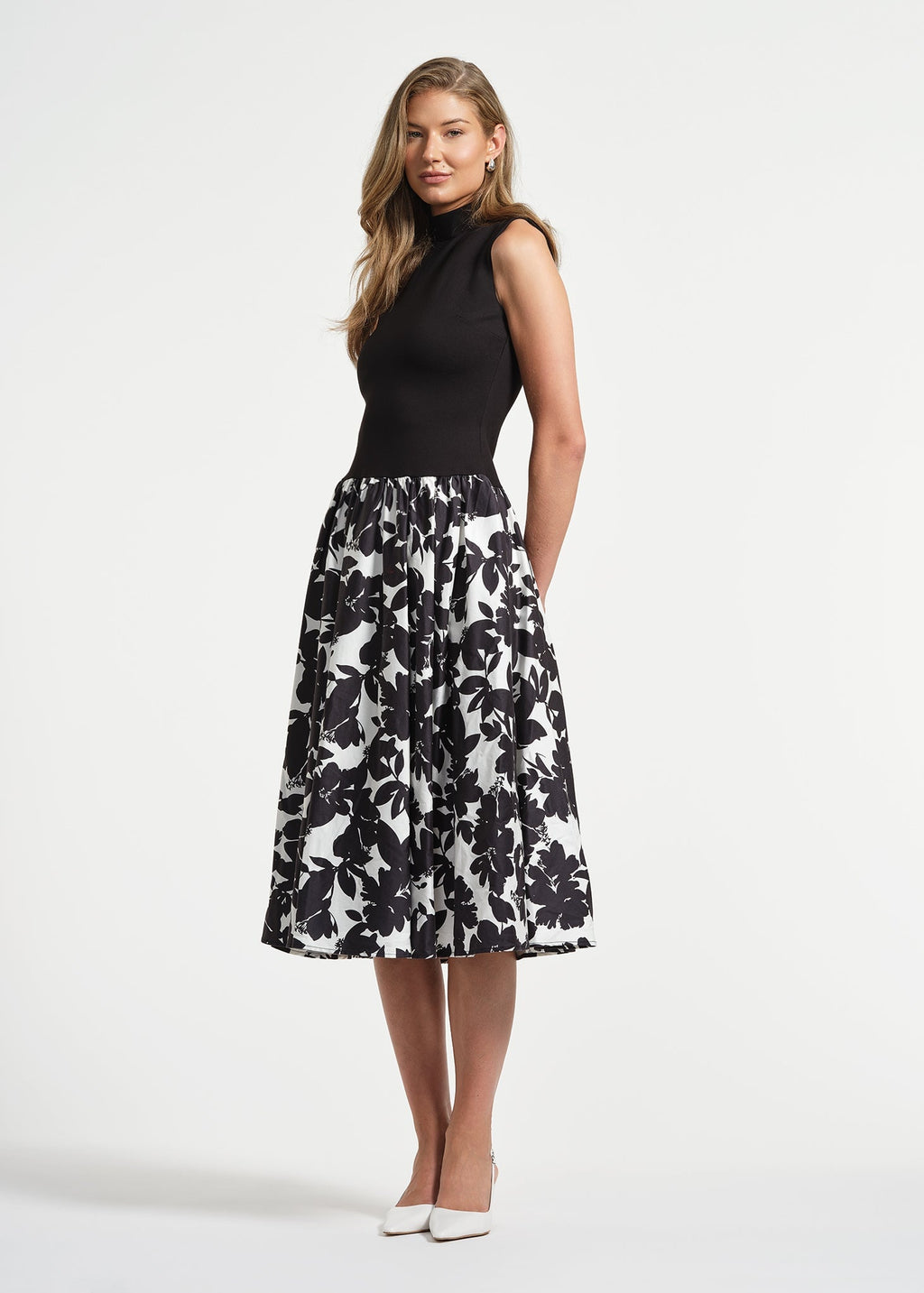Sleeveless Ponte Combo Midi Dress