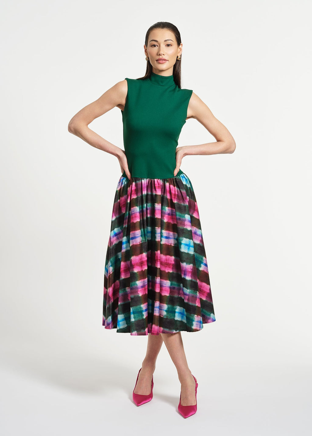 Sleeveless Ponte Combo Midi Dress