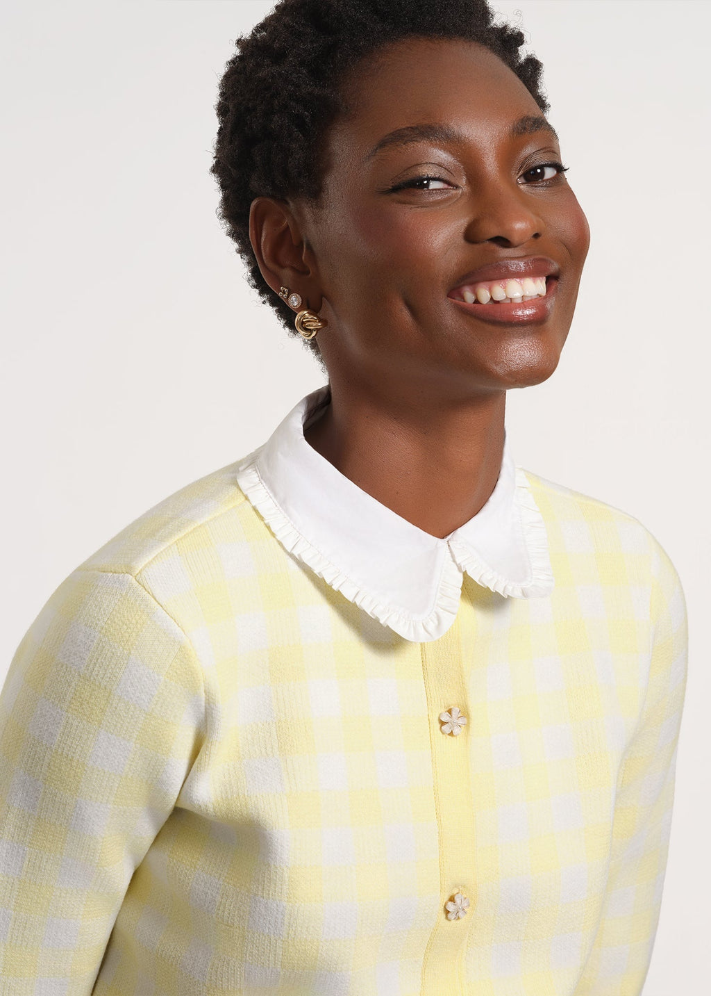 Gingham Patterned Button-Up Cardigan