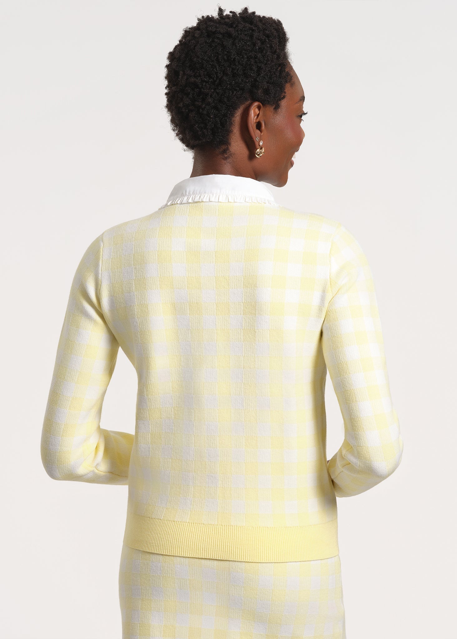Gingham Patterned Button-Up Cardigan