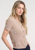 Short Sleeve Cardigan with Embellishments