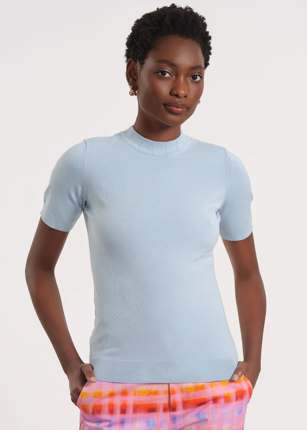 Short Sleeve Mock Neck Sweater