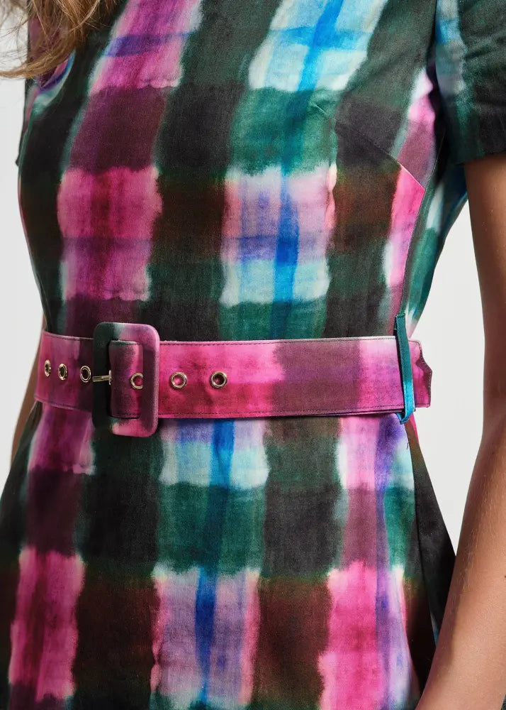 Belted Pleated Short Dress - Clothing