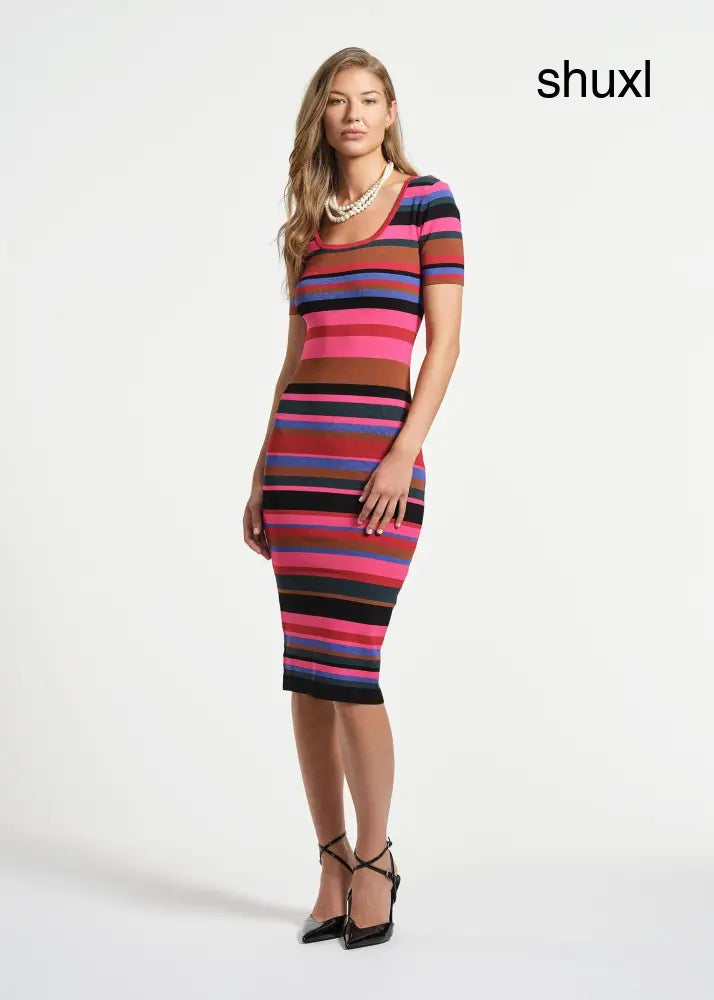 Elbow Sleeve Striped Sweater Midi Dress - Multi / XS - Clothing